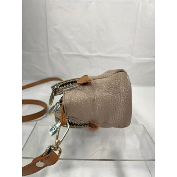 Valentina Beige Pebbled Leather Shoulder Bag Small - Picture 7 of 15